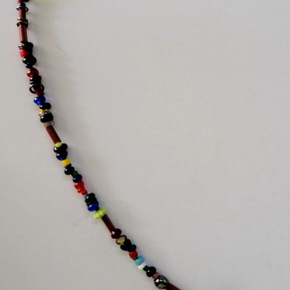 Boho Multicolor Beaded Necklace with Glass and Ceramic Beads Eclectic Jewelry - Picture 3 of 10